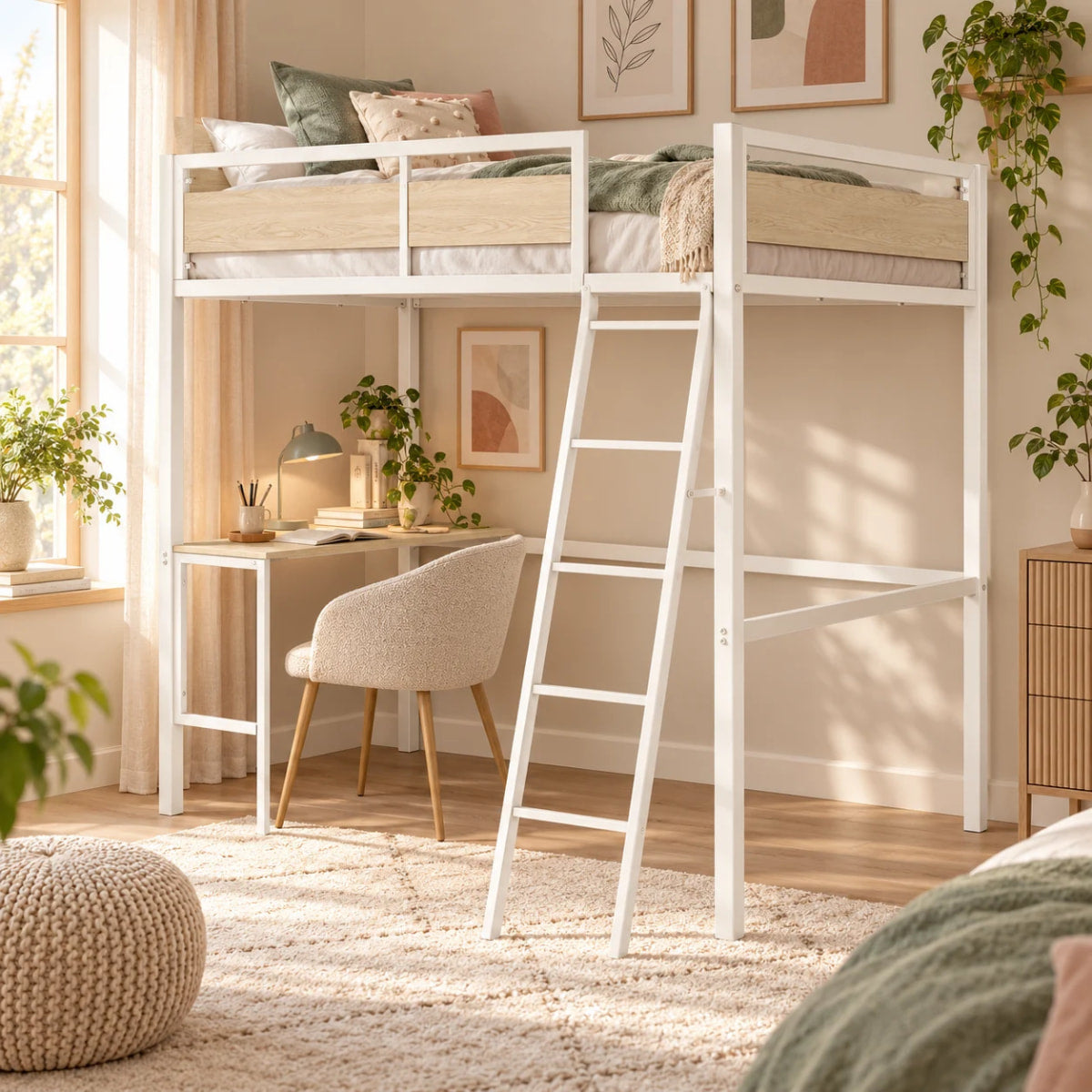 Lifestyle picture lit mezzanine chene blanc DINO