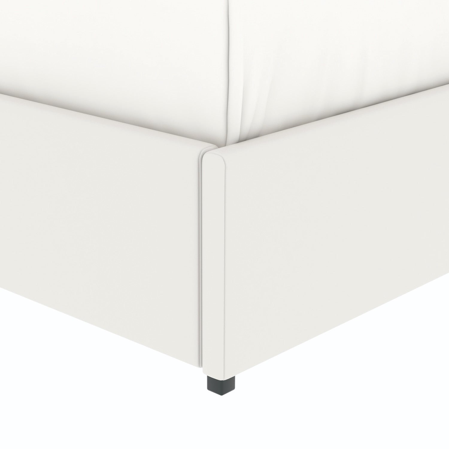 Détail du pied du lit coffre plateforme 90x190 cm PU blanc LANCE
