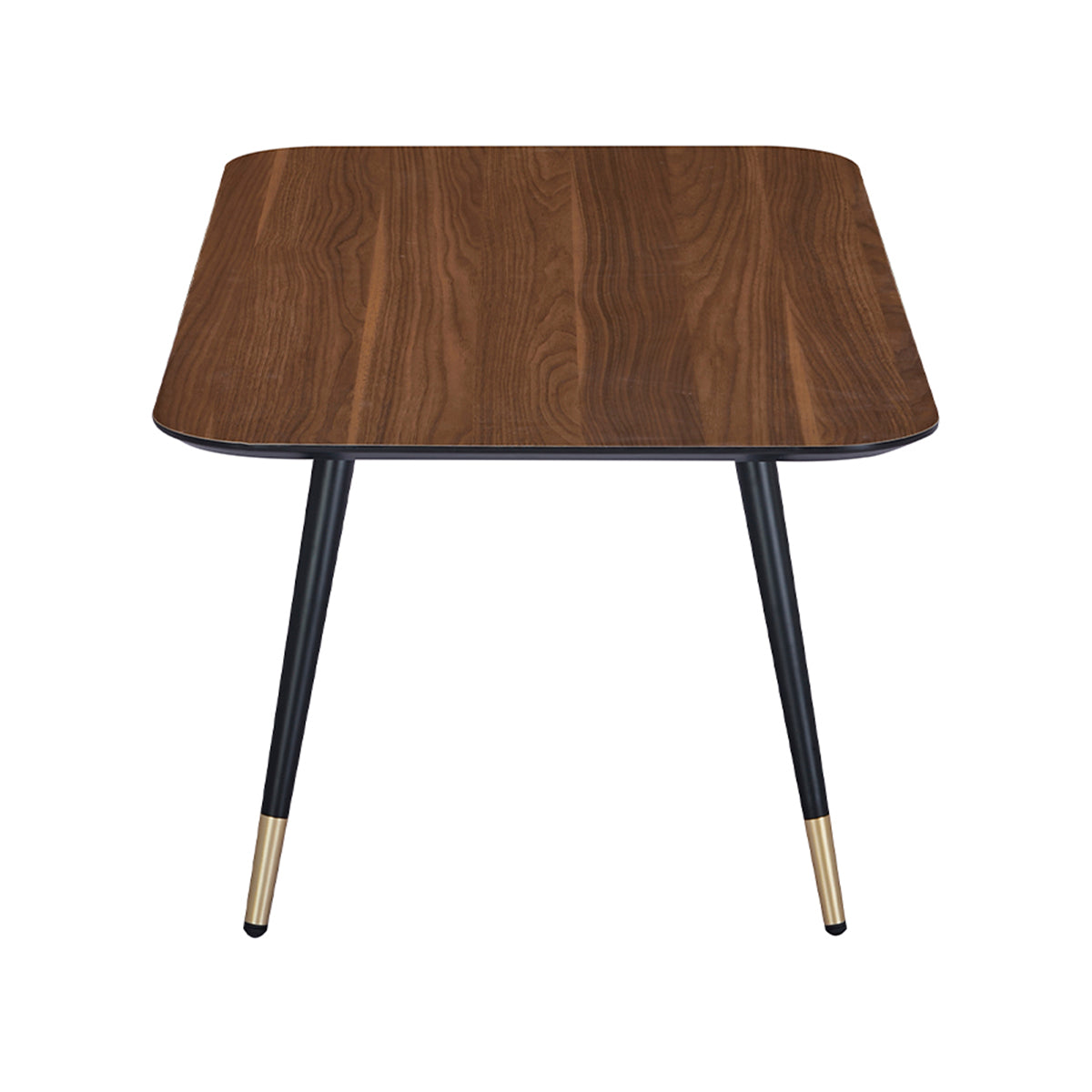 Vue de côté de la table basse rectangulaire MATIS dimensions 110 x 60 cm en finition mélaminé imitation noyer