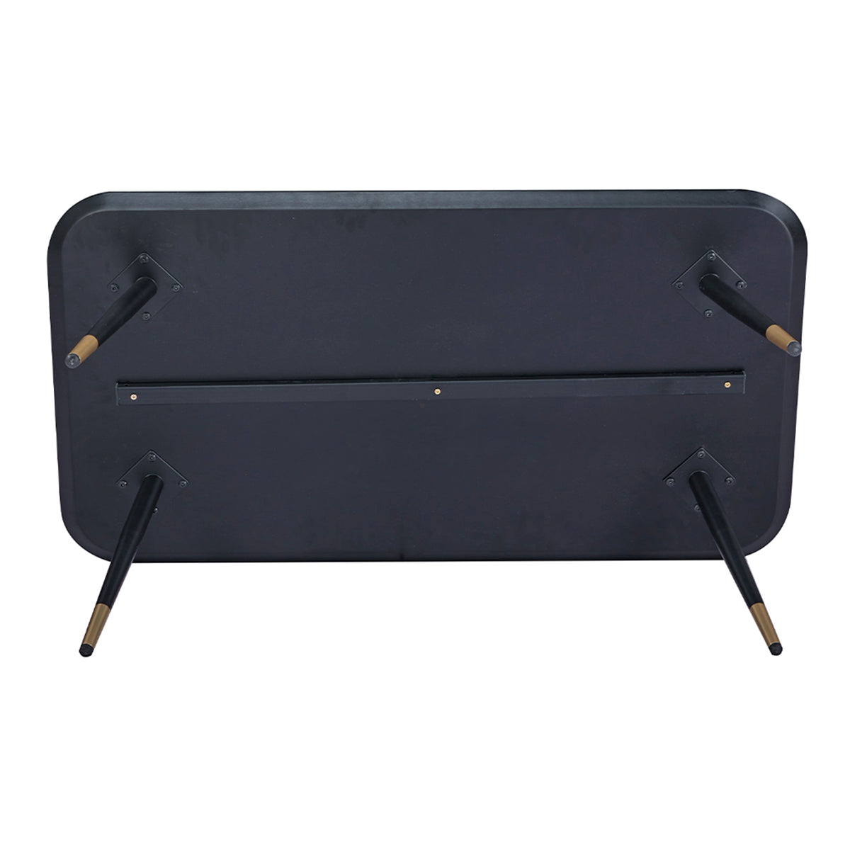 Vue de dessous de la table basse rectangulaire MATIS dimensions 110 x 60 cm en finition mélaminé imitation noyer