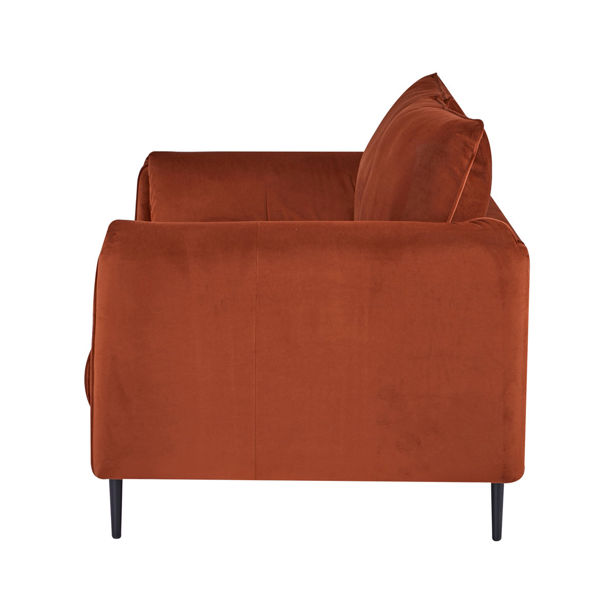 Vue de côté du canapé 3 places YORK en finition velours terracotta